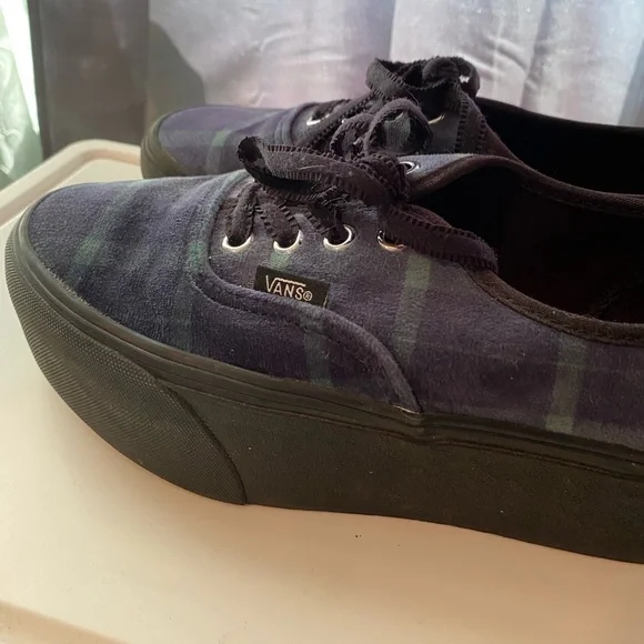 Vans Blue Plaid Platform Sneakers W6 - Picture 4 of 6